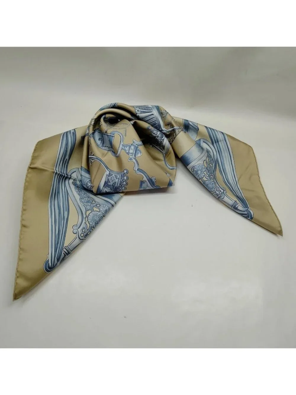 Authentic Hermès Étriers Carré 90 Silk Scarf Gold Blue Square Made in France